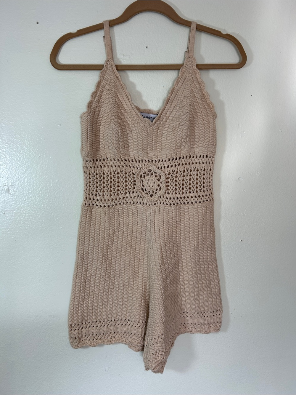 bebe Blush Crochet-Detail Knit Romper